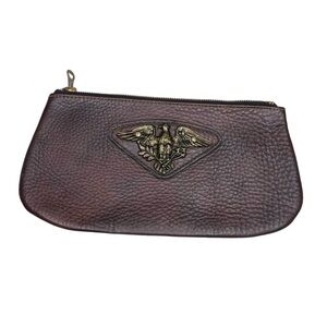 Davey’s brown leather brass Unites states eagle seal 
Made in USA clutch bag